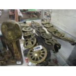 3 sets of various horse brasses with brass pig