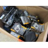 Box containing mixed electronic leads, multi modular cable testers, etc.