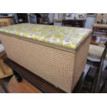 Woven Lloyd Loom style ottoman with vintage print upholstered surface *Collector's Item: Sold in