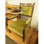 Green upholstered mahogany framed inlaid bedroom chair
