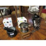 Pair of sweets themed ceramic storage jars, pestle and mortar, coffee grinder and wine bottle holder