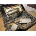 Tin containing various pen knives, clippers, etc.