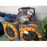 (5) Masterplug 30m reverse cable reel with weatherproof sockets with 2 15m cable reels