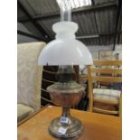 Brass paraffin lamp with chimney and shade