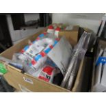 Box of various plumbing accessories and consumables
