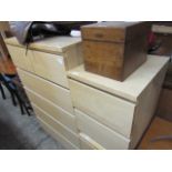 Light and maple bedroom set comprising chest of 2 over 4 drawers with pair of matching 2 drawer