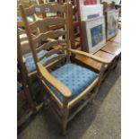 6 beech ladder back chairs (2 carvers + 4)