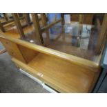 Teak part glazed coffee table with 2 drawers