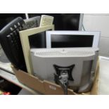 (29) 3 computer monitors with 3 keyboards and portable DVD player