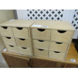Pair of plywood small 6 drawer storage units