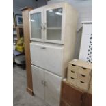 (2017) 1950s vintage free standing kitchen unit with glazed cupboard over pull down below
