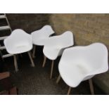 (1126) 4 white wooden and plastic chairs