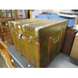 Wooden and metal bound trunk with ply decoration