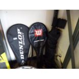 2 tennis rackets with folding camping chair