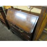 Oak fall front bureau with fittings over set of 2 over 2 drawers