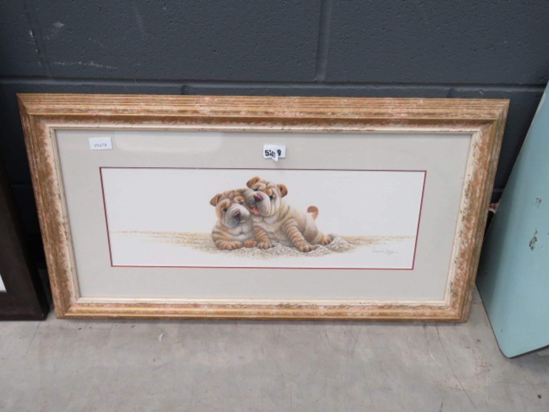 5459 - Framed and glazed print with puppies
