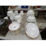 Large quantity gold rimmed crockery and glass sundae dishes