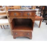 Reproduction mahogany bedside cabinet with drawers, slide and second tier