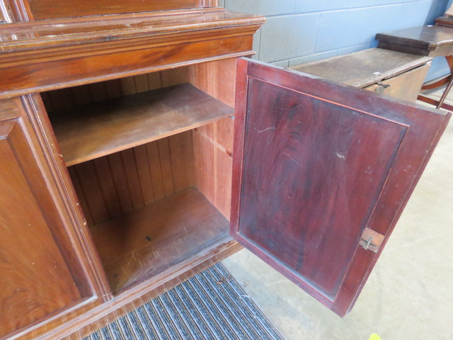 Edwardian glazed double door bookcase with cupboard base under - Image 2 of 3