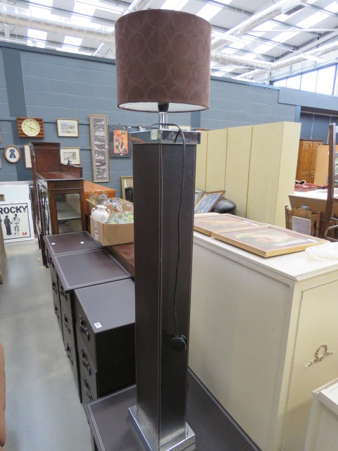 Brown leather clad chest of 4 drawers and a coffee table and floor lamp - Image 3 of 4