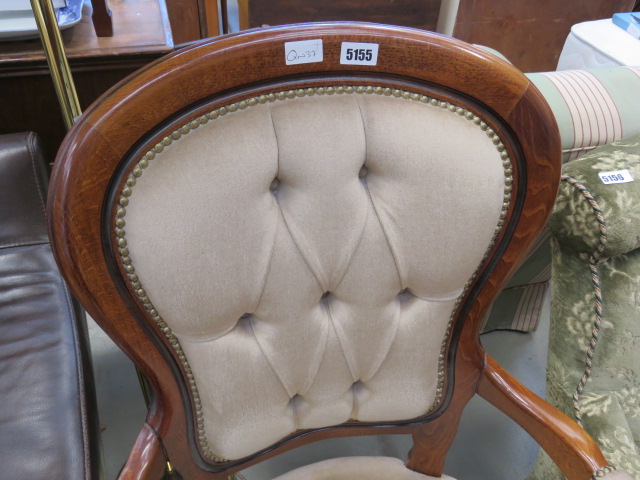 Stained beech armchair with brown fabric seat and back - Image 2 of 2