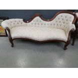 Carved edwardian chaise lounge in cream floral fabric