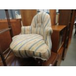 Victorian easy chair in striped floral fabric