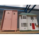 Dolls house plus miniature pink painted wardrobe