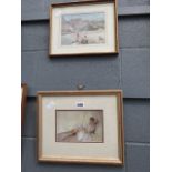 Pair of William Russell Flint prints, figures on beach and reclining lady