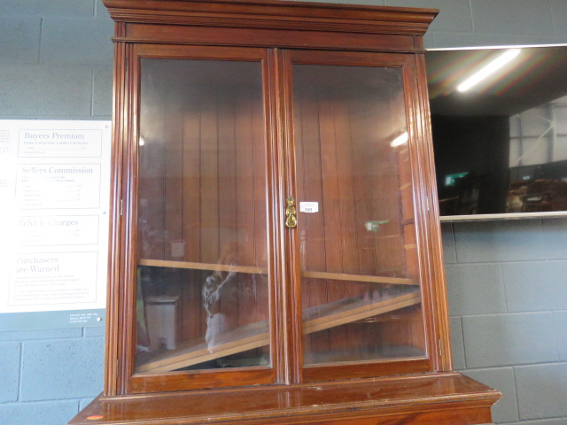 Edwardian glazed double door bookcase with cupboard base under - Image 3 of 3