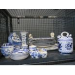 Cage containing a quantity of blue and white china plus ornamental figures