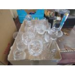 Box containing wine glasses and decanters