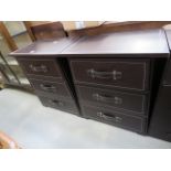 Pair of brown leather clad chests of 3 drawers