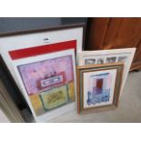 Qty of abstract prints plus a multi panelled Thunderbird picture