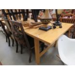 Pine extending dining table plus 2 chairs