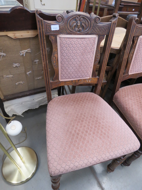 4 carved dining chairs with pink fabric seats and back - Image 2 of 2