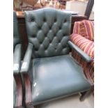 Green leather effect button back arm chair