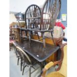 Oak refectory table plus 2 carvers and 2 chairs