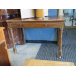 Edwardian 2 drawer desk with brown rexine surface