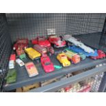 Cage containing a quantity of toy cars, tractors and buses