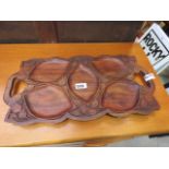 Carved Arts & Crafts 5 section wooden serving tray