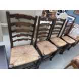 4 rush seated oak ladder back dining chairs