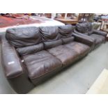 5274 Brown leather effect 3 seater sofa plus a matching 2 seater sofa