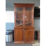 Edwardian glazed double door bookcase with cupboard base under