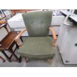 Beech armchair in green fabric