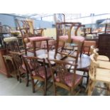 Reproduction mahogany extending dining table with 8 chairs - To include 2 carvers