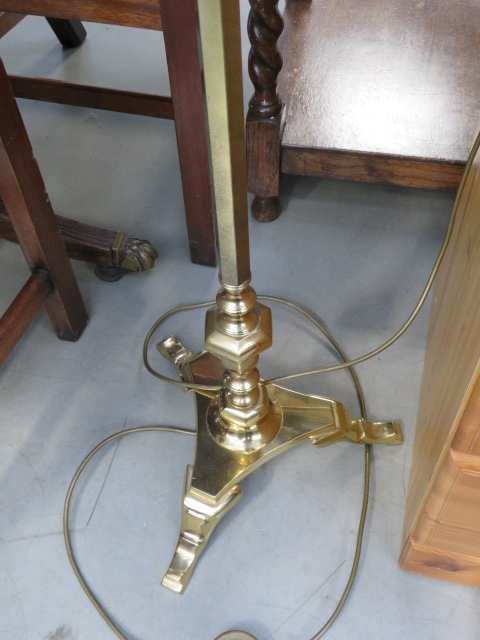 Brass tripod floor lamp with shade - Image 3 of 3