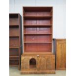 Mahogany open fronted bookcase with cupboard under