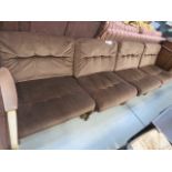 4 Chocolate brown fabric beech easy chairs, collectors items (see soft furnishings policy)