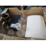Box containing decanters, trinket bowls and vases